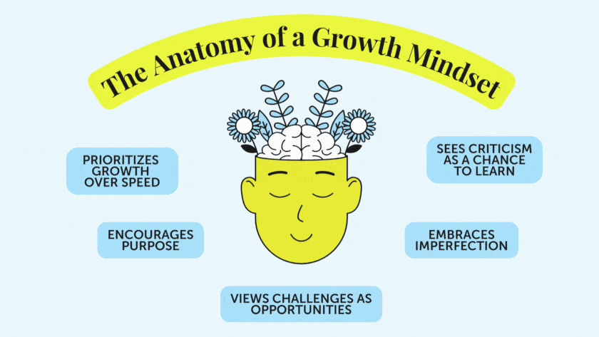 A visual showcasing the different elements of a growth mindset